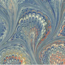 Hand Marbled Paper Peacock Pattern in Blue with Orange ~ Berretti Marbled Arts